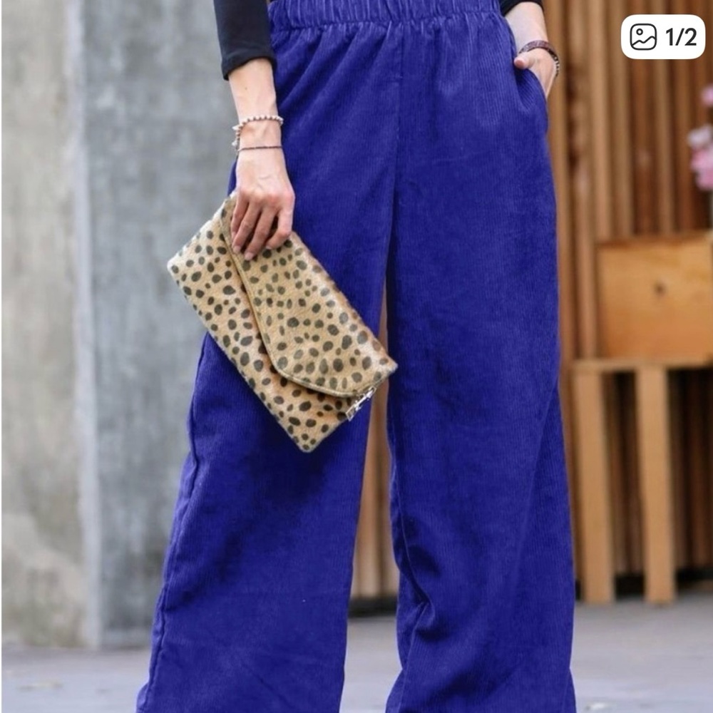 Zenana Bright Blue Wide-Leg Corduroy Pants Size M NWOT